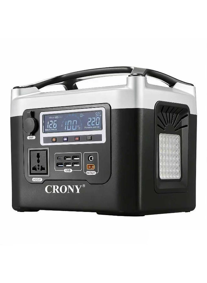 Crony BS800+  800W Portable Power Station 528Wh - Fast Charging 7-8H, Multi-Port Output (1xAC 220V/USB-C/5xUSB-A/3xDC/Cigarette Lighter), LED Lamp & LCD Screen, 4-in-1 Safety Protection, Suitable for Outdoor Camping, RV Travel, Home Emergency Outages, Drone Photography & Small Appliance Power Supply - Image 1